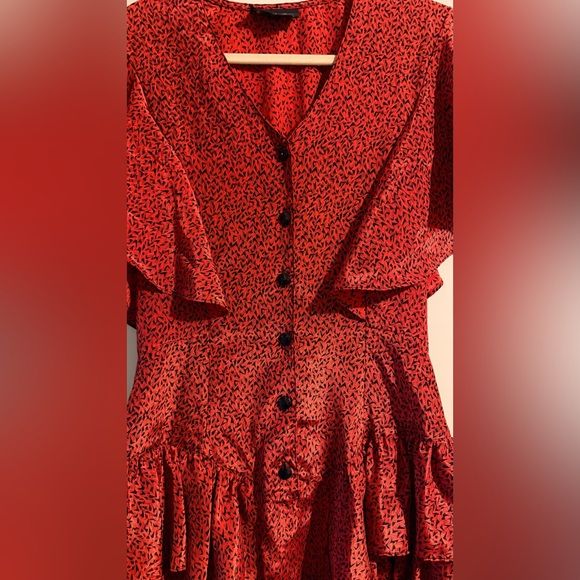 Red Ruffle Button-Front Women’s Dress - Picture 2 of 2